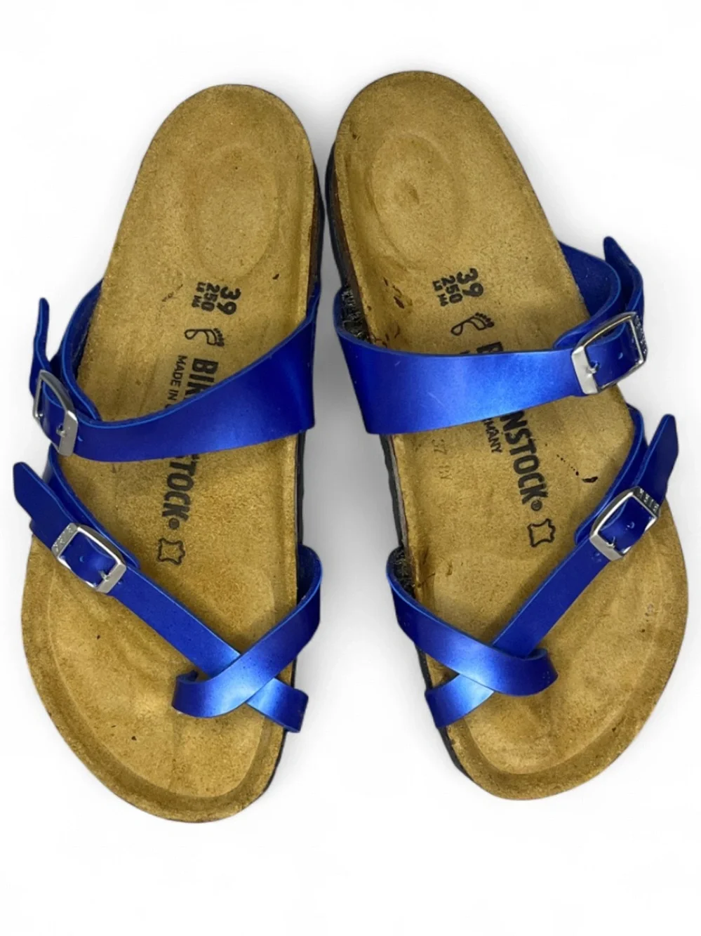 Women’s BIRKENSTOCK Mayari Metallic Royal Blue Summer Resort Sandals Size 8 EU39
